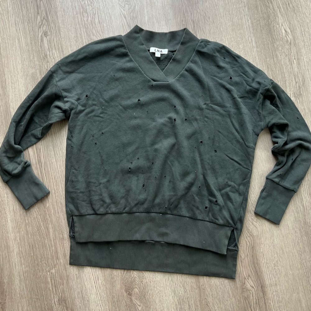 LNA oversized distressed black v-neck long sleeve- XS